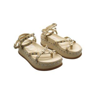 Dolce Vita Womens Vanilla Beige Strappy Ankle Strap Studded Welma Round Toe Plat